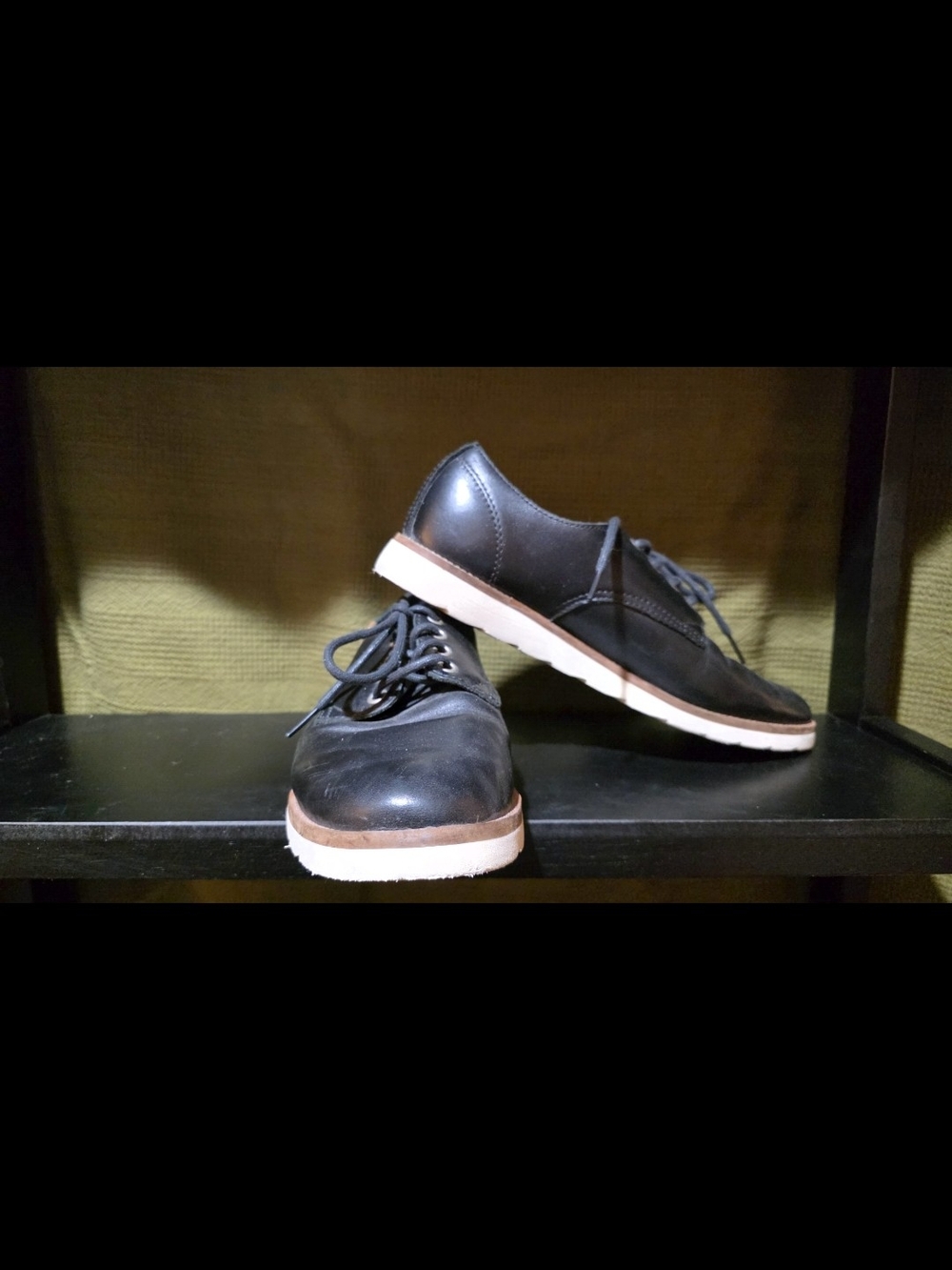 Vans Black Leather Oxfords with White Soles